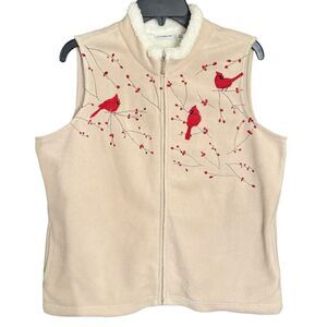Croft & Barrow Light Tan Embroidered Cardinals Fleece Vest Size PXL